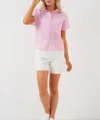 Çizgili Kısa Kol Gömlek 20324 - Pembe