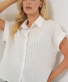Çizgili Kısa Kol Gömlek 20327 - Beyaz