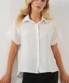 Çizgili Kısa Kol Gömlek 20327 - Beyaz