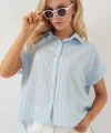 Çizgili Kısa Kol Gömlek 20327 - Mavi