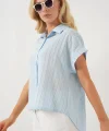 Çizgili Kısa Kol Gömlek 20327 - Mavi