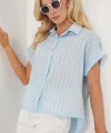 Çizgili Kısa Kol Gömlek 20327 - Mavi