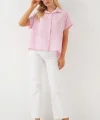 Çizgili Kısa Kol Gömlek 20327 - Pembe