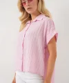 Çizgili Kısa Kol Gömlek 20327 - Pembe