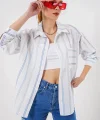 Çizgili Oversize Gömlek 20278 - Beyaz