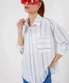 Çizgili Oversize Gömlek 20278 - Beyaz