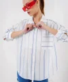 Çizgili Oversize Gömlek 20278 - Beyaz