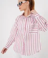 Çizgili Oversize Gömlek 20278 - Kırmızı
