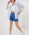 Çizgili Oversize Gömlek 20278 - Mavi