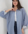 Çizgili Oversize Gömlek 20295  İndigo