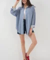 Çizgili Oversize Gömlek 20295  İndigo