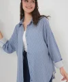 Çizgili Oversize Gömlek 20295  İndigo