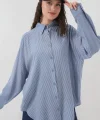 Çizgili Oversize Gömlek 20295  İndigo
