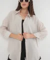 Çizgili Oversize Gömlek 20295  Krem