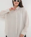 Çizgili Oversize Gömlek 20295  Krem