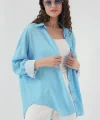 Çizgili Oversize Gömlek 20295  Mavi