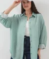 Çizgili Oversize Gömlek 20295  Mint