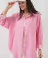 Çizgili Oversize Gömlek 20295  Pembe