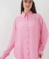 Çizgili Oversize Gömlek 20295  Pembe
