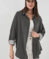 Çizgili Oversize Gömlek 20295  Siyah