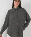 Çizgili Oversize Gömlek 20295  Siyah