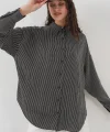 Çizgili Oversize Gömlek 20295  Siyah
