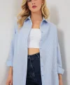 Çizgili Oversize Gömlek 20332 - Açık Mavi