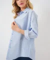 Çizgili Oversize Gömlek 20332 - Açık Mavi