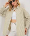 Çizgili Oversize Gömlek 20332 - Çağla