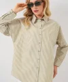 Çizgili Oversize Gömlek 20332 - Çağla