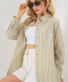 Çizgili Oversize Gömlek 20332 - Çağla