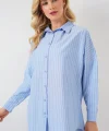 Çizgili Oversize Gömlek 20332 - Mavi