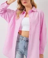 Çizgili Oversize Gömlek 20332 - Pembe