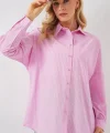 Çizgili Oversize Gömlek 20332 - Pembe