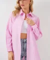 Çizgili Oversize Gömlek 20332 - Pembe