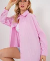 Çizgili Oversize Gömlek 20332 - Pembe