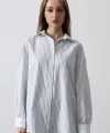 Çizgili Oversize Gömlek  Açık avi