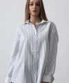 Çizgili Oversize Gömlek  Açık avi