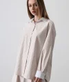 Çizgili Oversize Gömlek  Bej