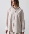 Çizgili Oversize Gömlek  Bej