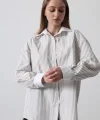 Çizgili Oversize Gömlek  Taş
