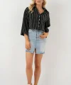 Çizgili Oversize Kısa Gömlek 20326 - Siyah