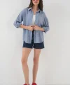 Çizgili Oversize Kısa Kol Gömlek 20296  İndigo