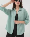Çizgili Oversize Kısa Kol Gömlek 20296  Mint