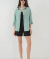 Çizgili Oversize Kısa Kol Gömlek 20296  Mint