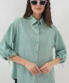 Çizgili Oversize Kısa Kol Gömlek 20296  Mint