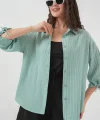 Çizgili Oversize Kısa Kol Gömlek 20296  Mint