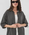 Çizgili Oversize Kısa Kol Gömlek 20296  Siyah