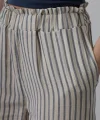 Çizgili Pamuklu Lastikli Pantolon - Bej-Lacivert