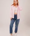 Çizgili Rahat Kesim Pembe Gömlek